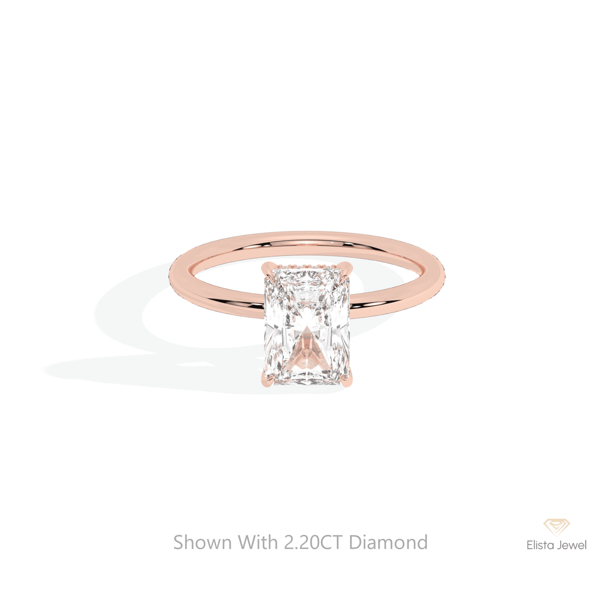 Radiant Cut Hidden Halo Wedding Lab Grown Diamond Ring in 18K Rose Gold - Ring on Hand View