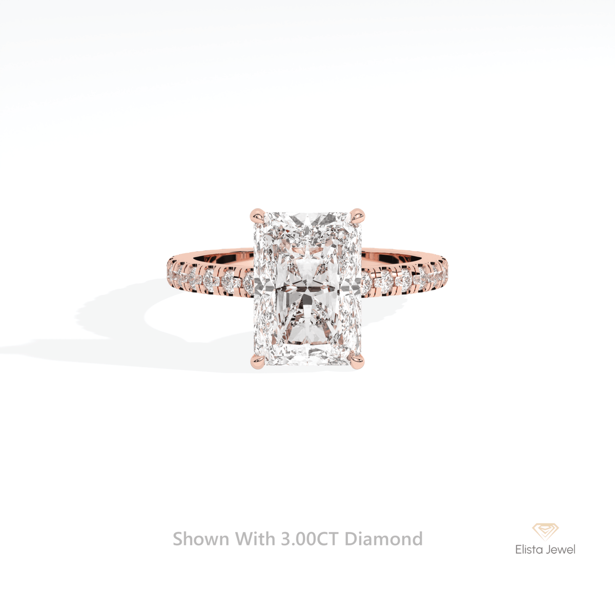 Radiant Cut Hidden Halo Wedding Lab Grown Diamond Ring in 18K Rose Gold - Ring on Hand View