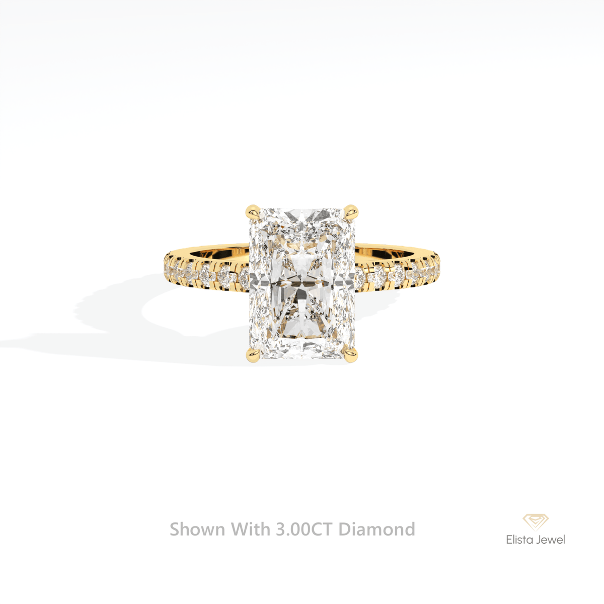 Radiant Cut Hidden Halo Wedding Lab Grown Diamond Ring in 10K White Gold - Front View