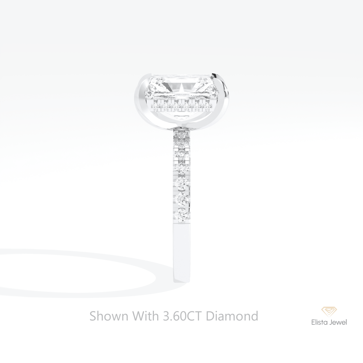 Radiant Cut Hidden Halo Wedding Lab Grown Diamond Ring in 14K White Gold - Top View