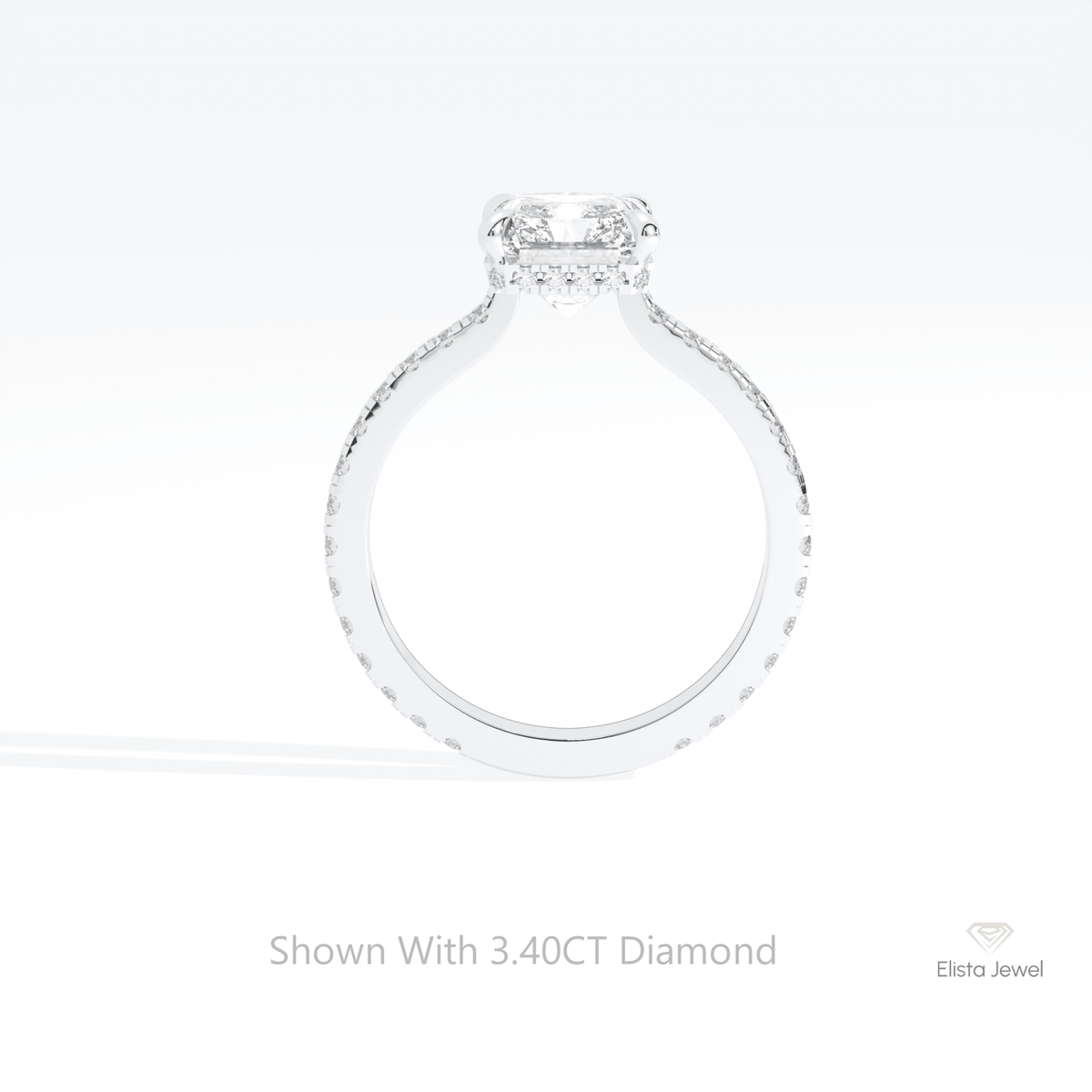 Radiant Cut Hidden Halo Wedding Lab Grown Diamond Ring in 10K Rose Gold - Angled View
