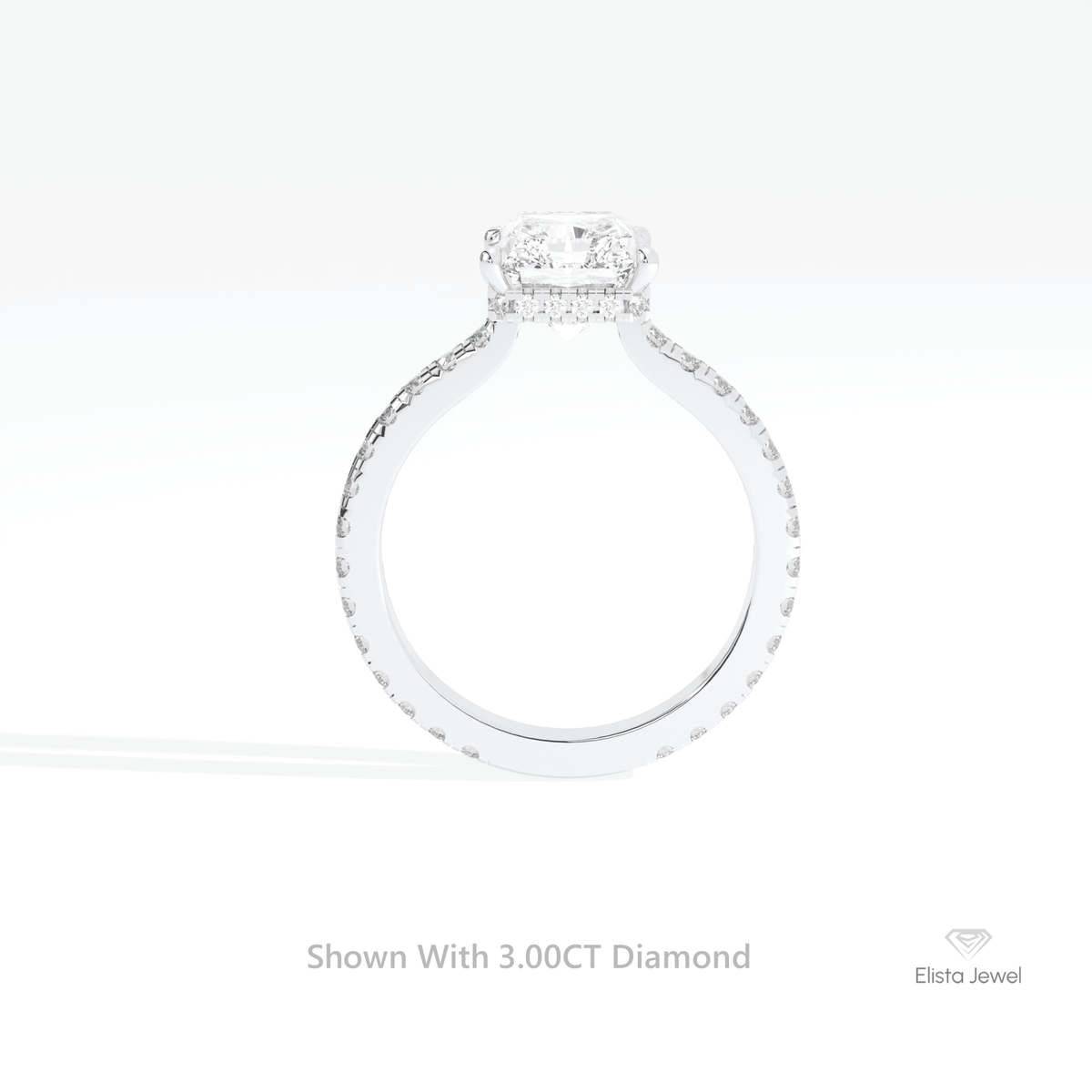 Radiant Cut Hidden Halo Wedding Lab Grown Diamond Ring in 18K White Gold - Close-up View