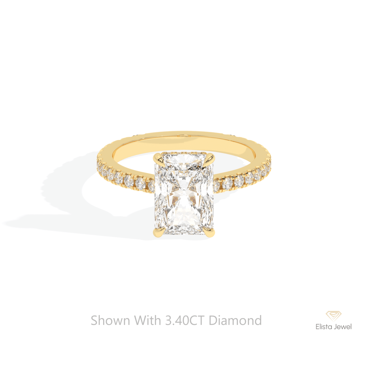 Radiant Cut Hidden Halo Wedding Lab Grown Diamond Ring in 14K Yellow Gold - Detail View