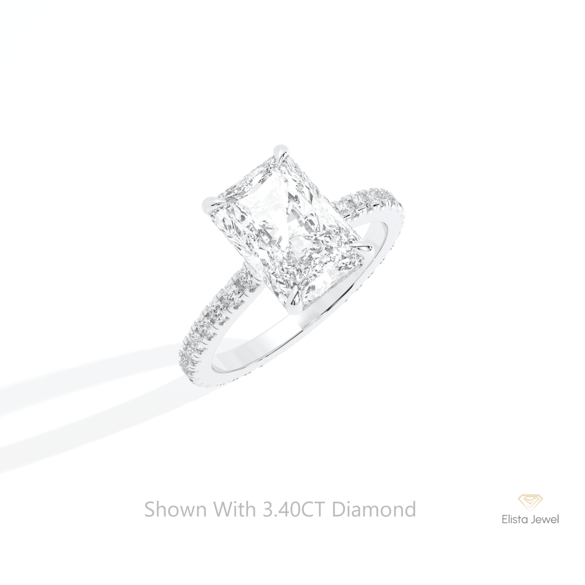 Radiant Cut Hidden Halo Wedding Lab Grown Diamond Ring in 10K Yellow Gold - Side View