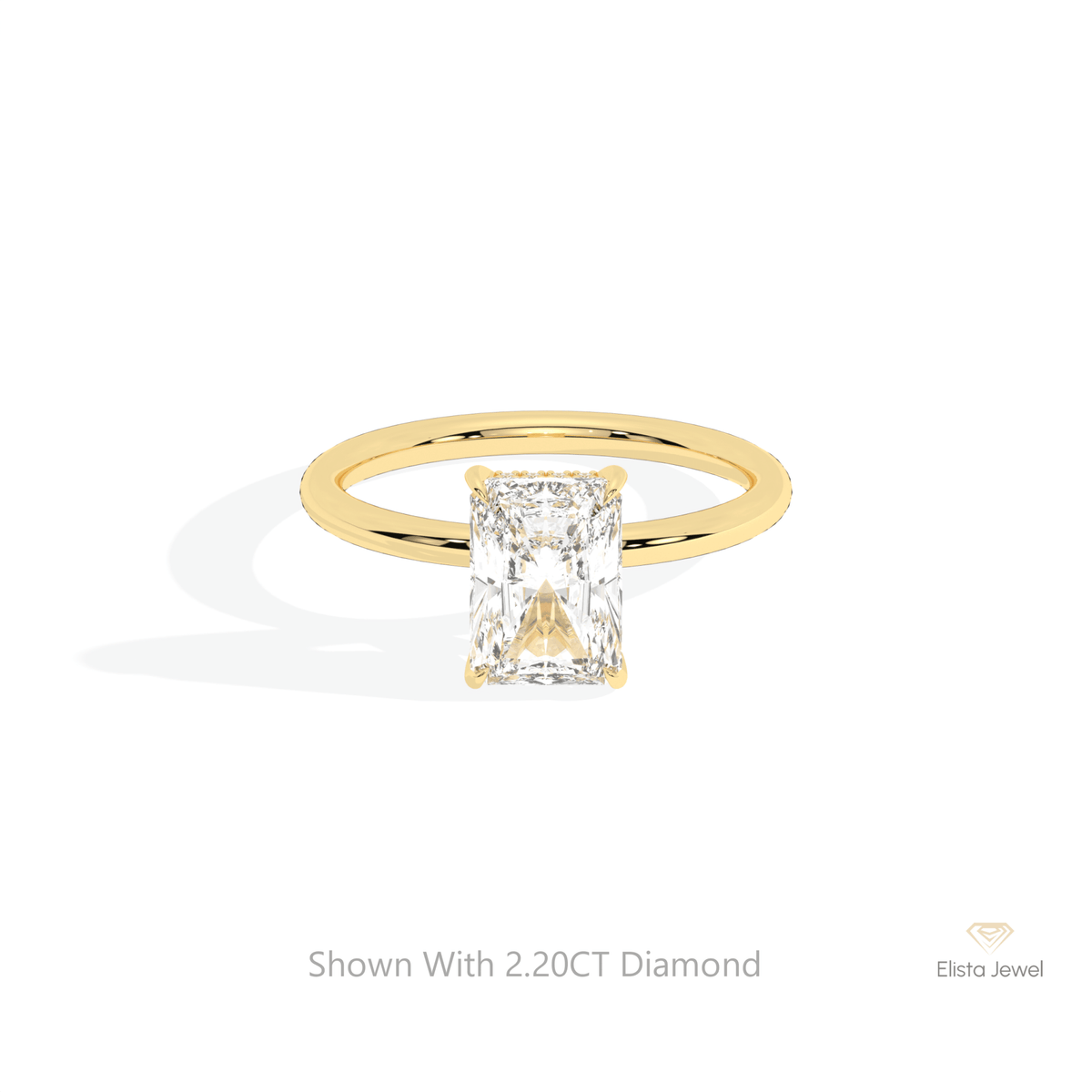 Radiant Cut Hidden Halo Wedding Lab Grown Diamond Ring in 14K Yellow Gold - Detail View