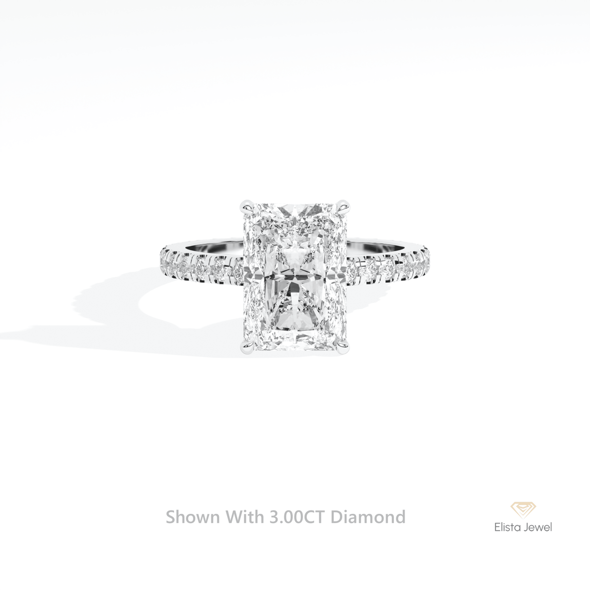 Radiant Cut Hidden Halo Wedding Lab Grown Diamond Ring in 14K Yellow Gold - Detail View