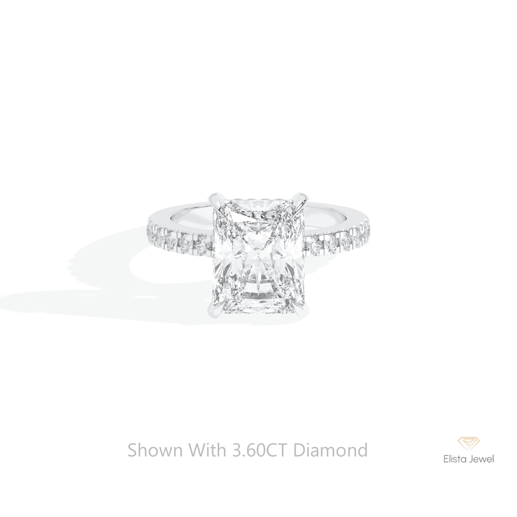 Radiant Cut Hidden Halo Wedding Lab Grown Diamond Ring in 10K White Gold - Front View