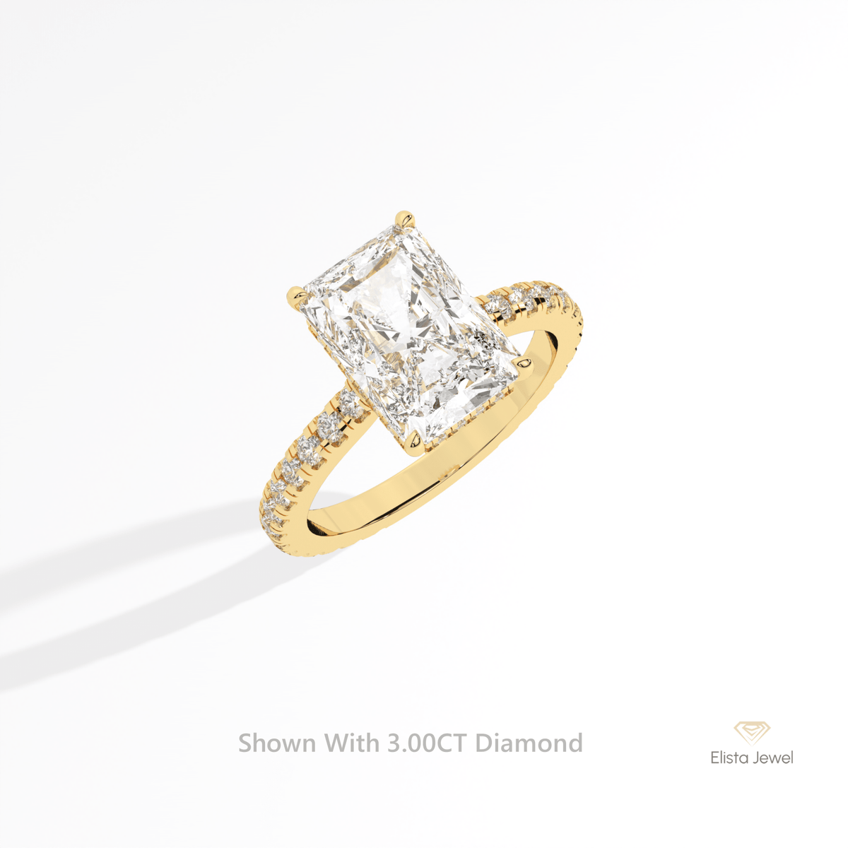 Radiant Cut Hidden Halo Wedding Lab Grown Diamond Ring in 10K Yellow Gold - Side View
