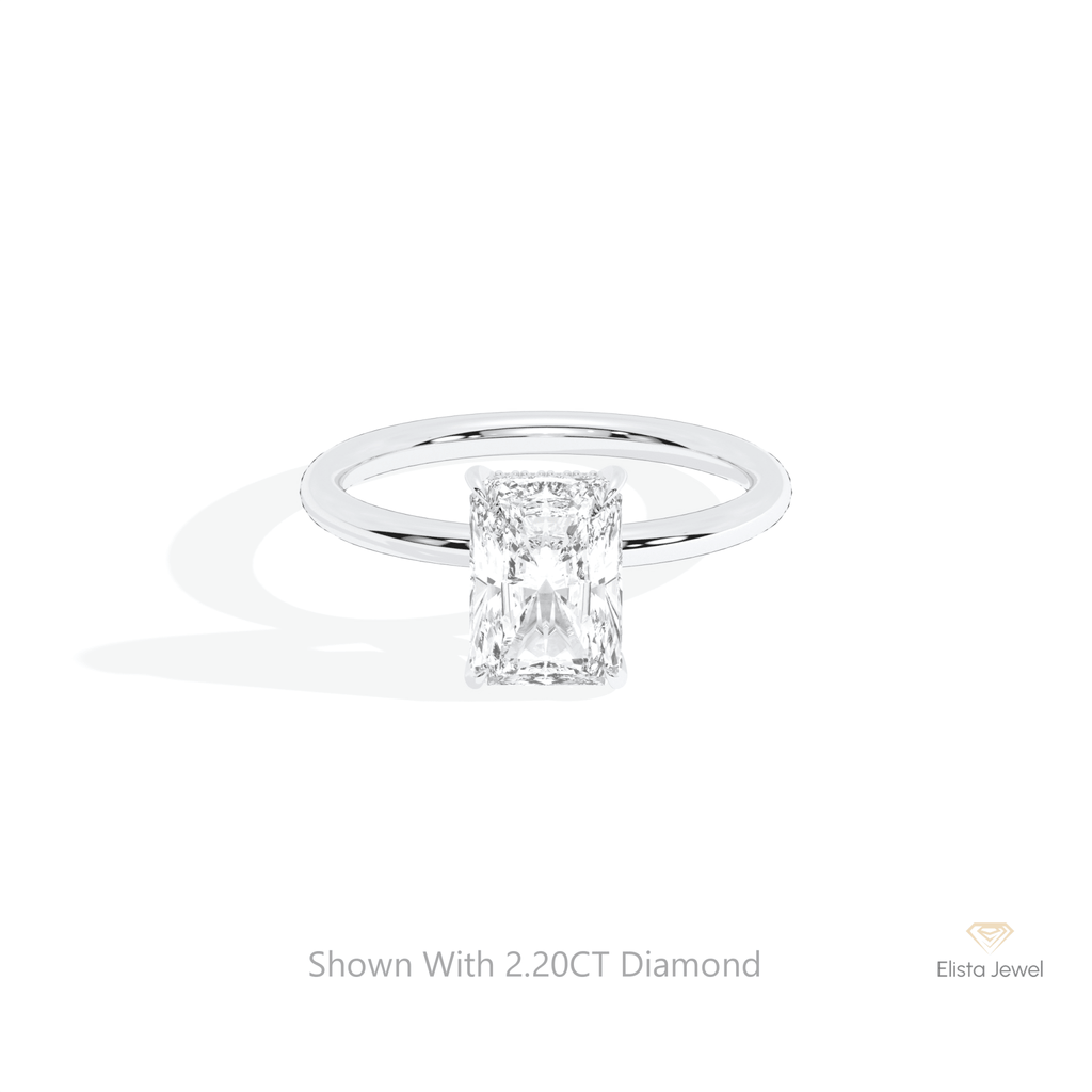 Radiant Cut Hidden Halo Wedding Lab Grown Diamond Ring in 10K White Gold - Front View