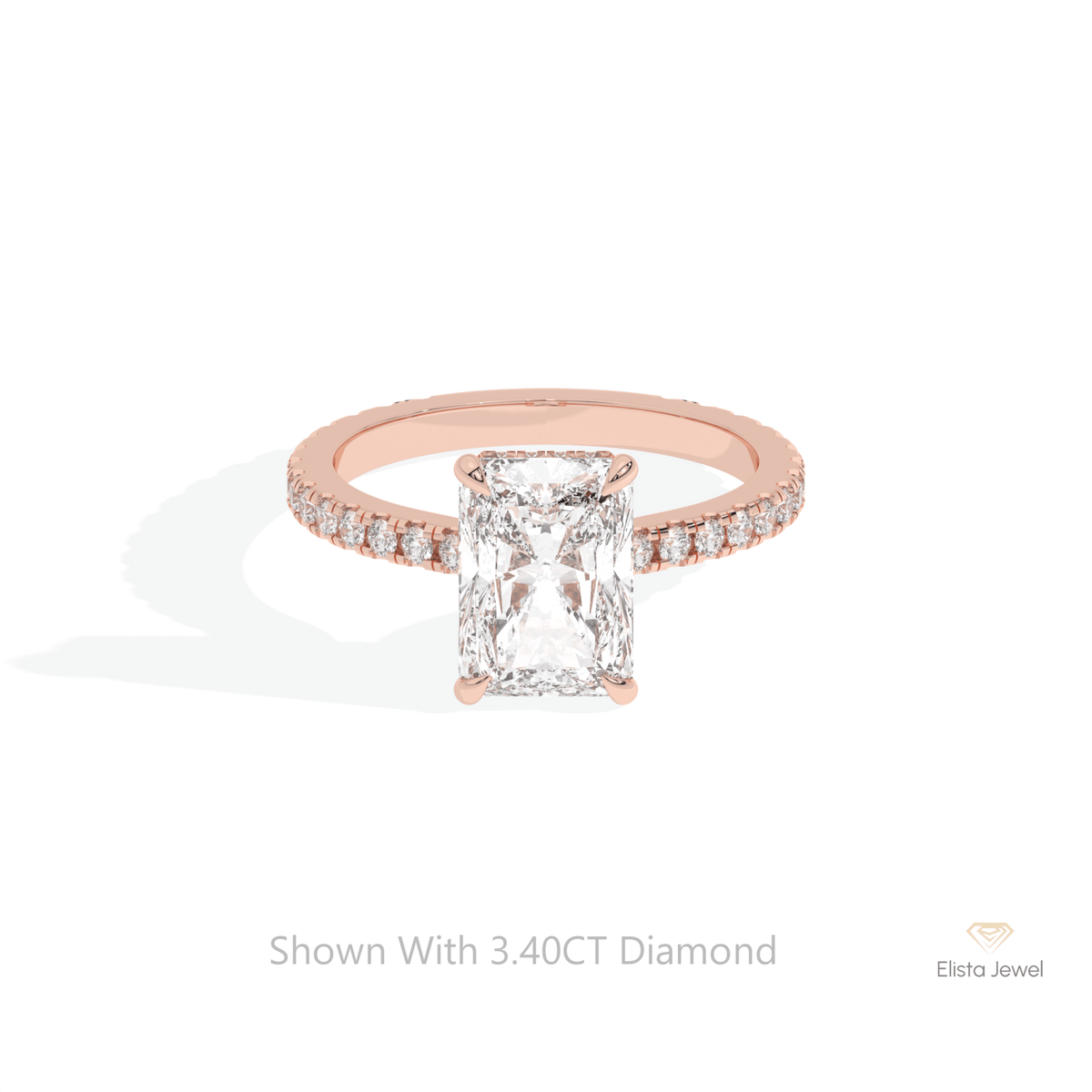 Radiant Cut Hidden Halo Wedding Lab Grown Diamond Ring in 18K Rose Gold - Ring on Hand View