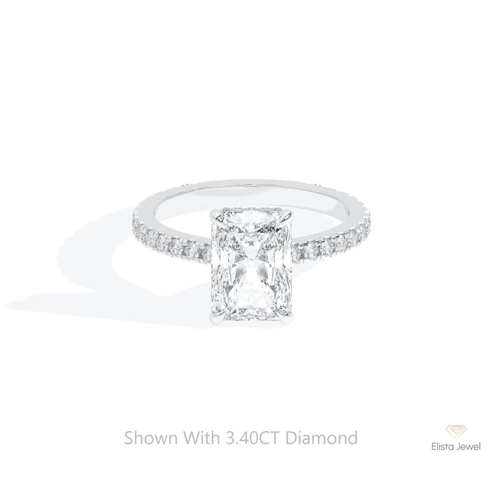 Radiant Cut Hidden Halo Wedding Lab Grown Diamond Ring in 10K White Gold - Front View