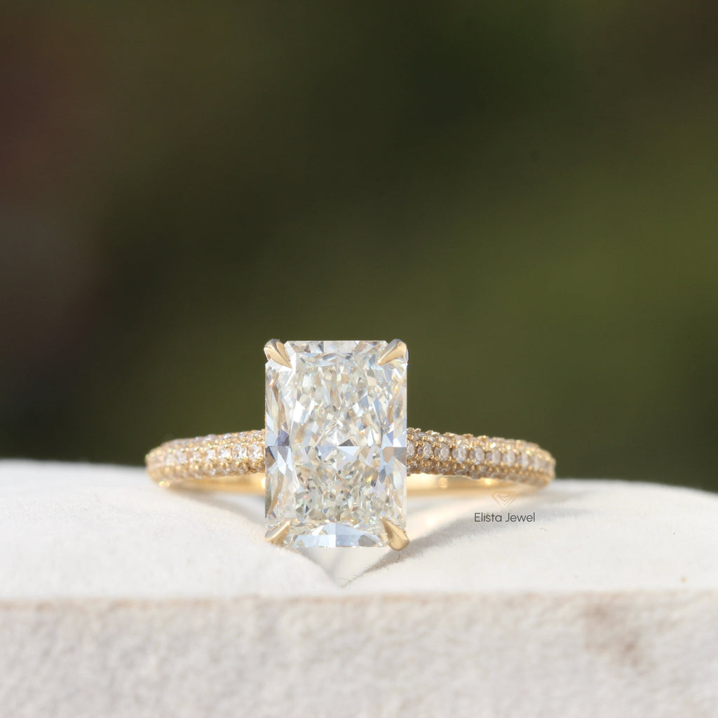 Radiant Cut Lab Diamond Hidden Halo Wedding Ring in 10K - Front View