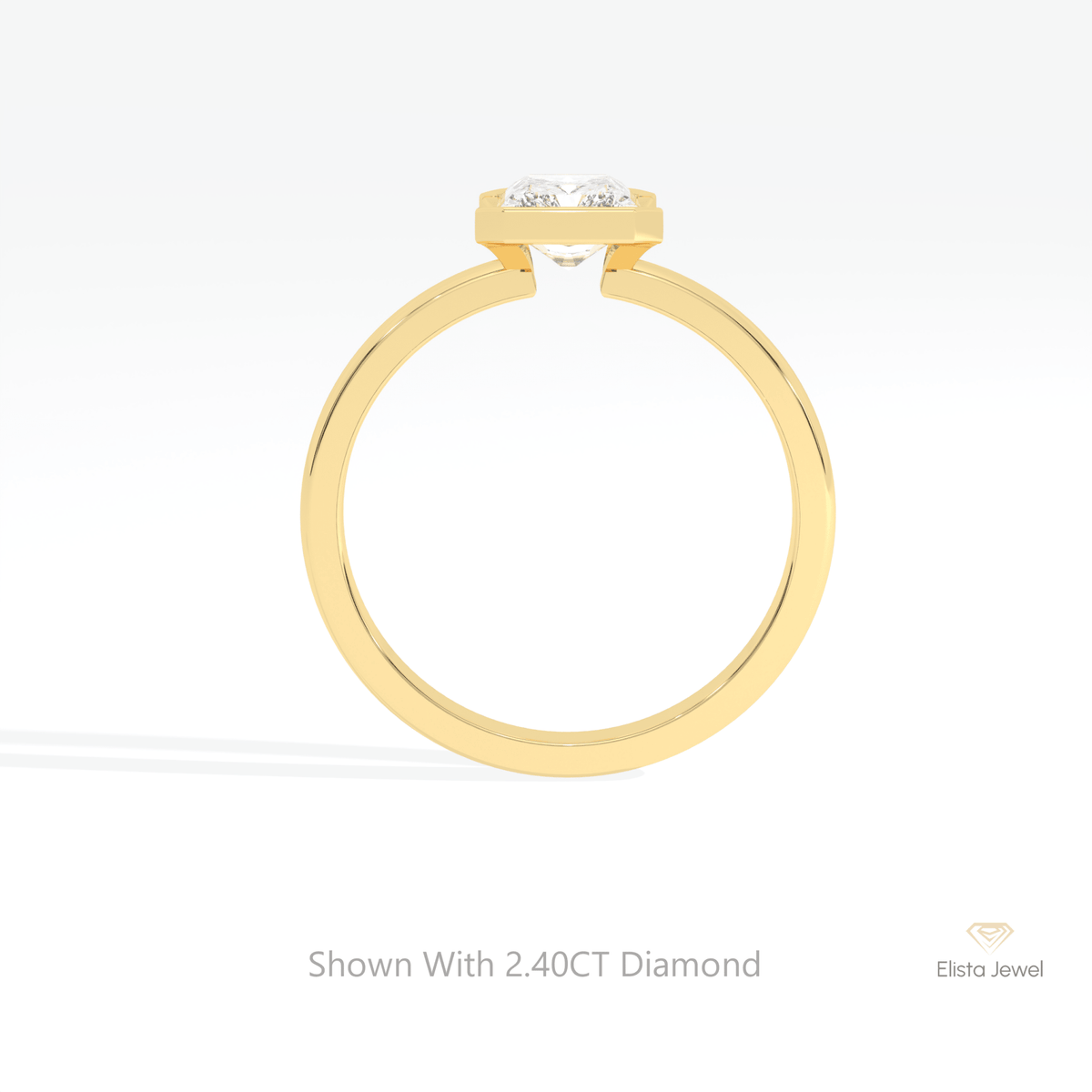 Radiant Cut Semi Bezel Solitaire Lab Grown Diamond Ring in 18K White Gold - Close-up View