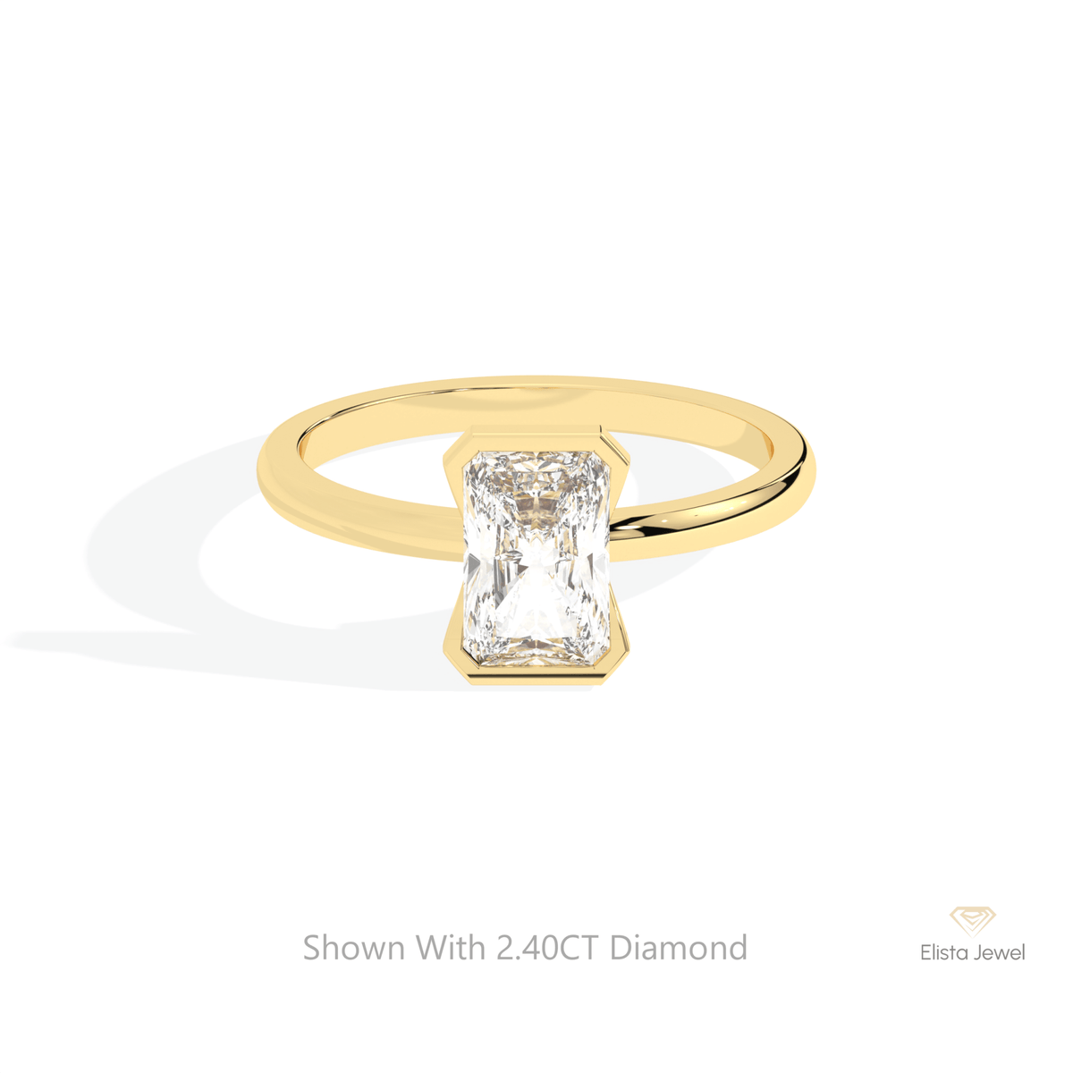Radiant Cut Semi Bezel Solitaire Lab Grown Diamond Ring in 14K Yellow Gold - Detail View