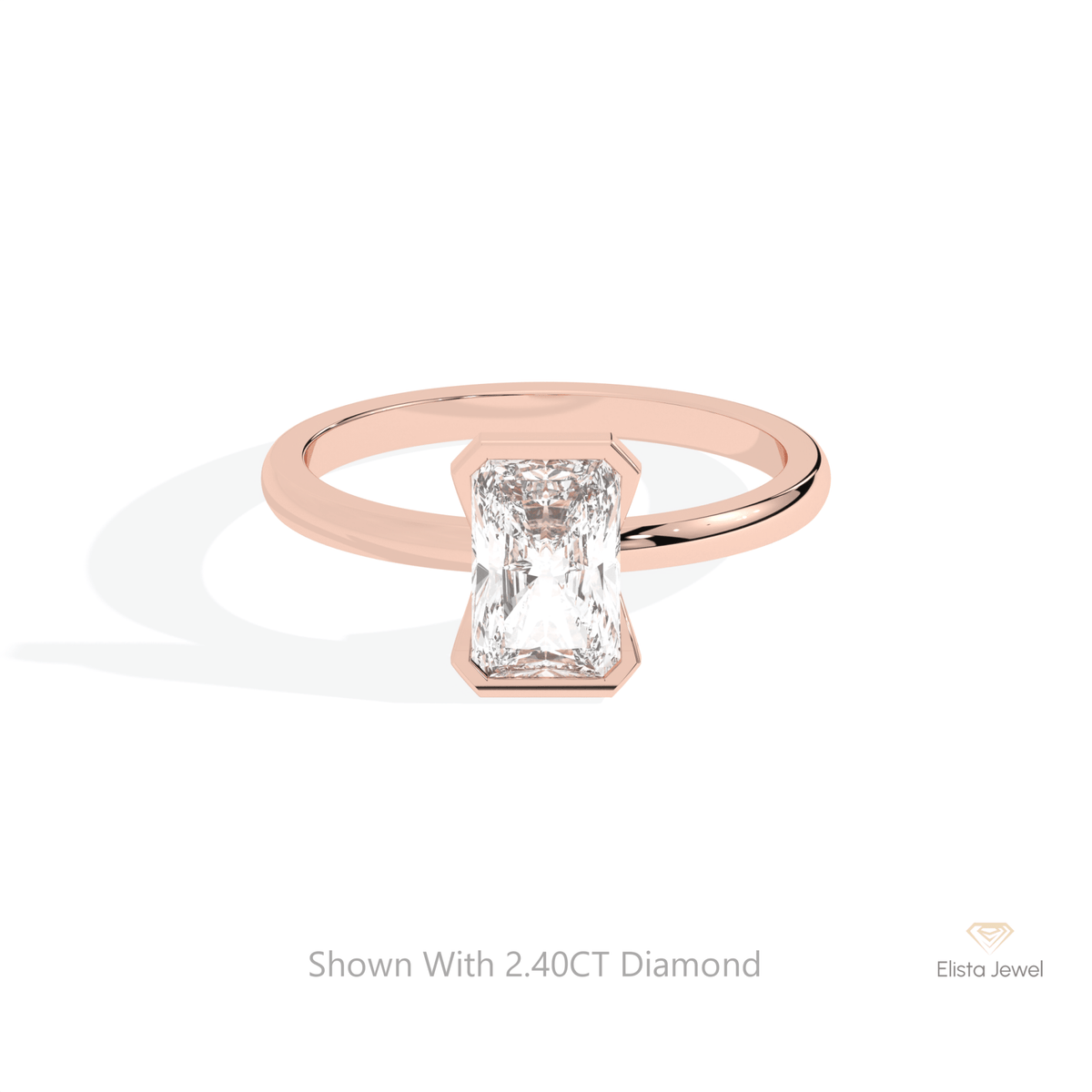 Radiant Cut Semi Bezel Solitaire Lab Grown Diamond Ring in 18K Rose Gold - Ring on Hand View