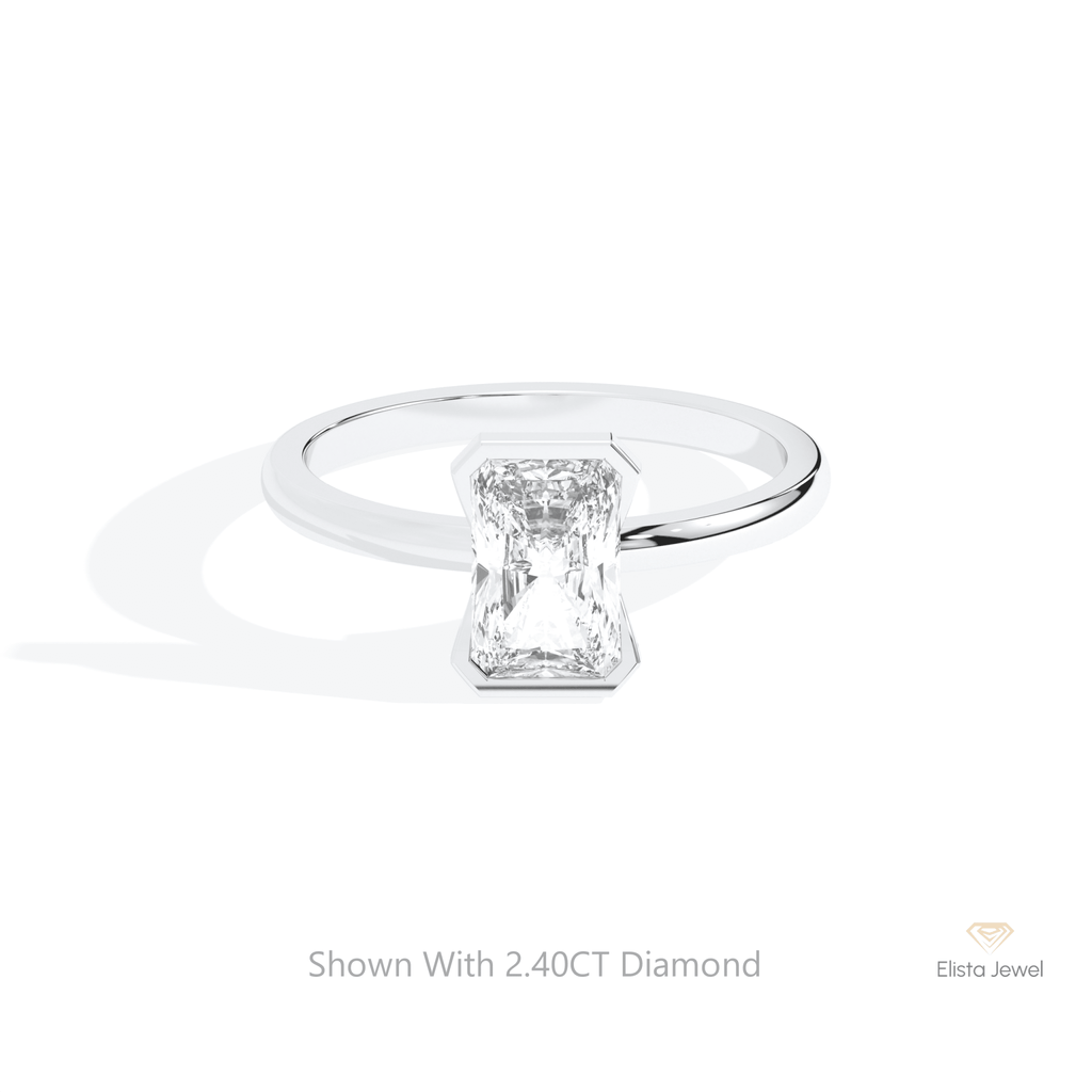 Radiant Cut Semi Bezel Solitaire Lab Grown Diamond Ring in 10K White Gold - Front View