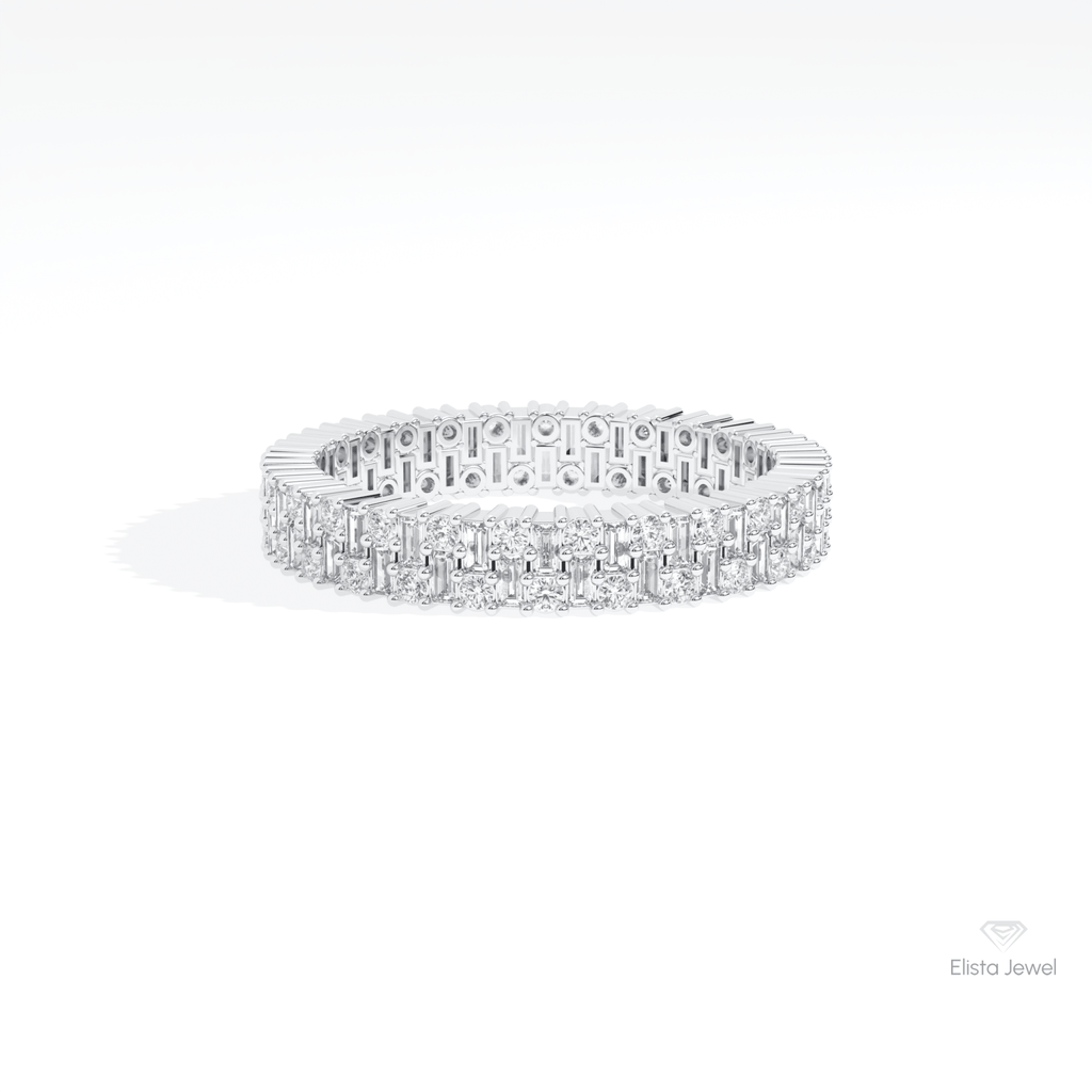 Round & Baguette Cut Full Eternity Lab Grown Diamond Band in 14K Yellow Gold - Detail View