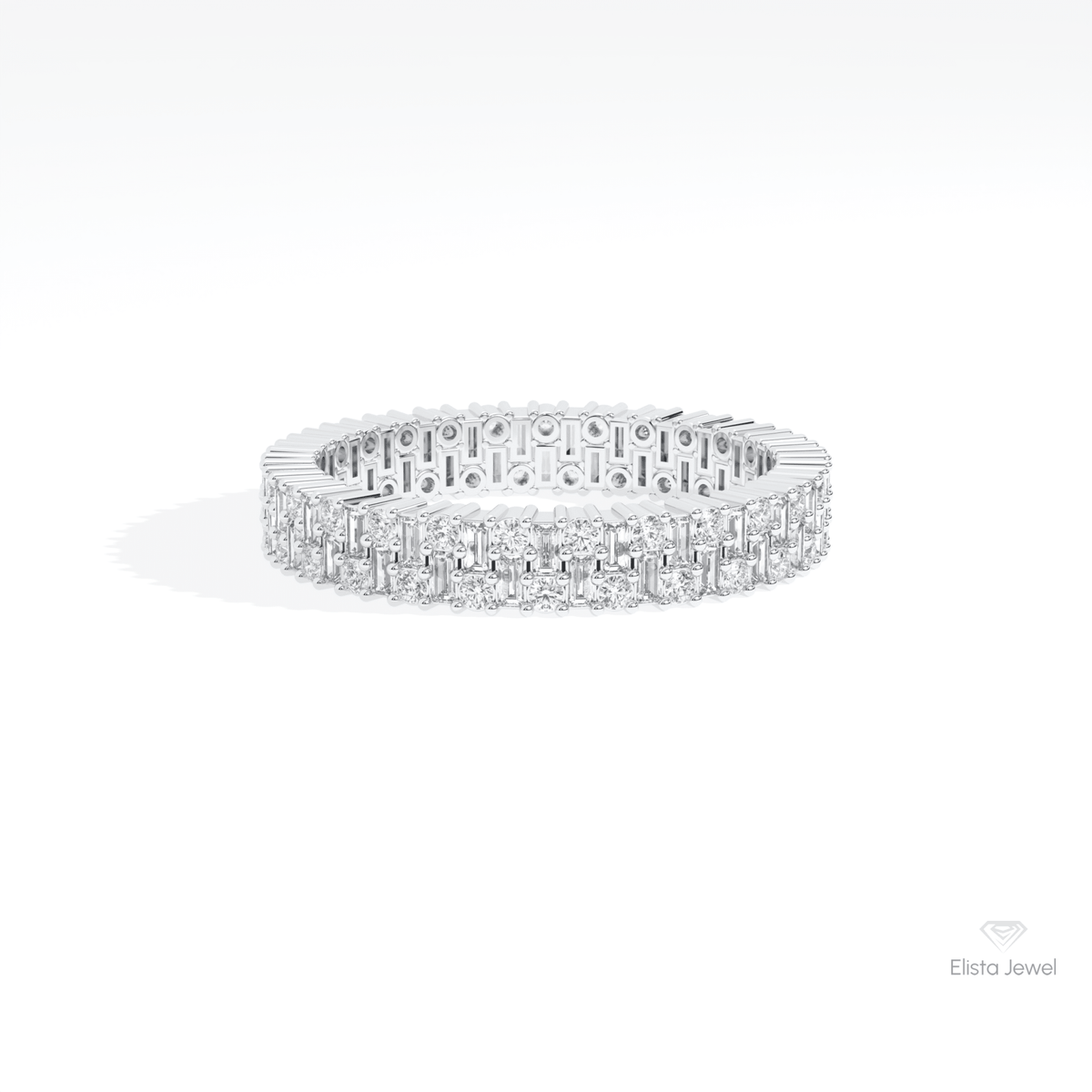 Round & Baguette Cut Full Eternity Lab Grown Diamond Band in 14K Yellow Gold - Detail View