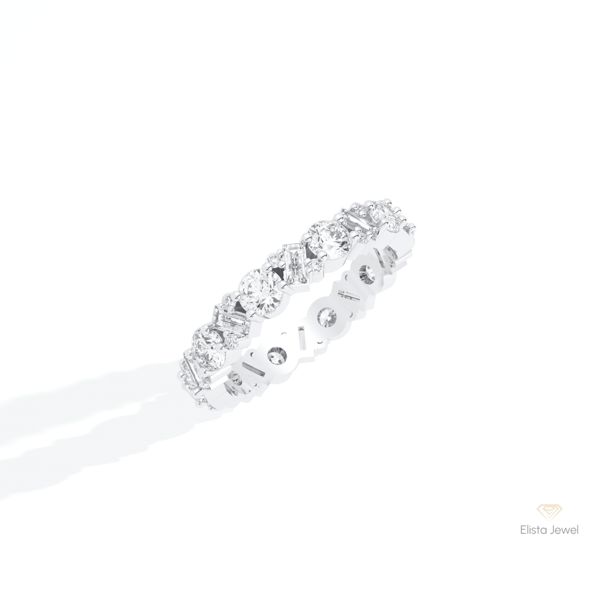 Round & Baguette Cut Full Eternity Lab Grown Diamond Band in 10K Yellow Gold - Side View