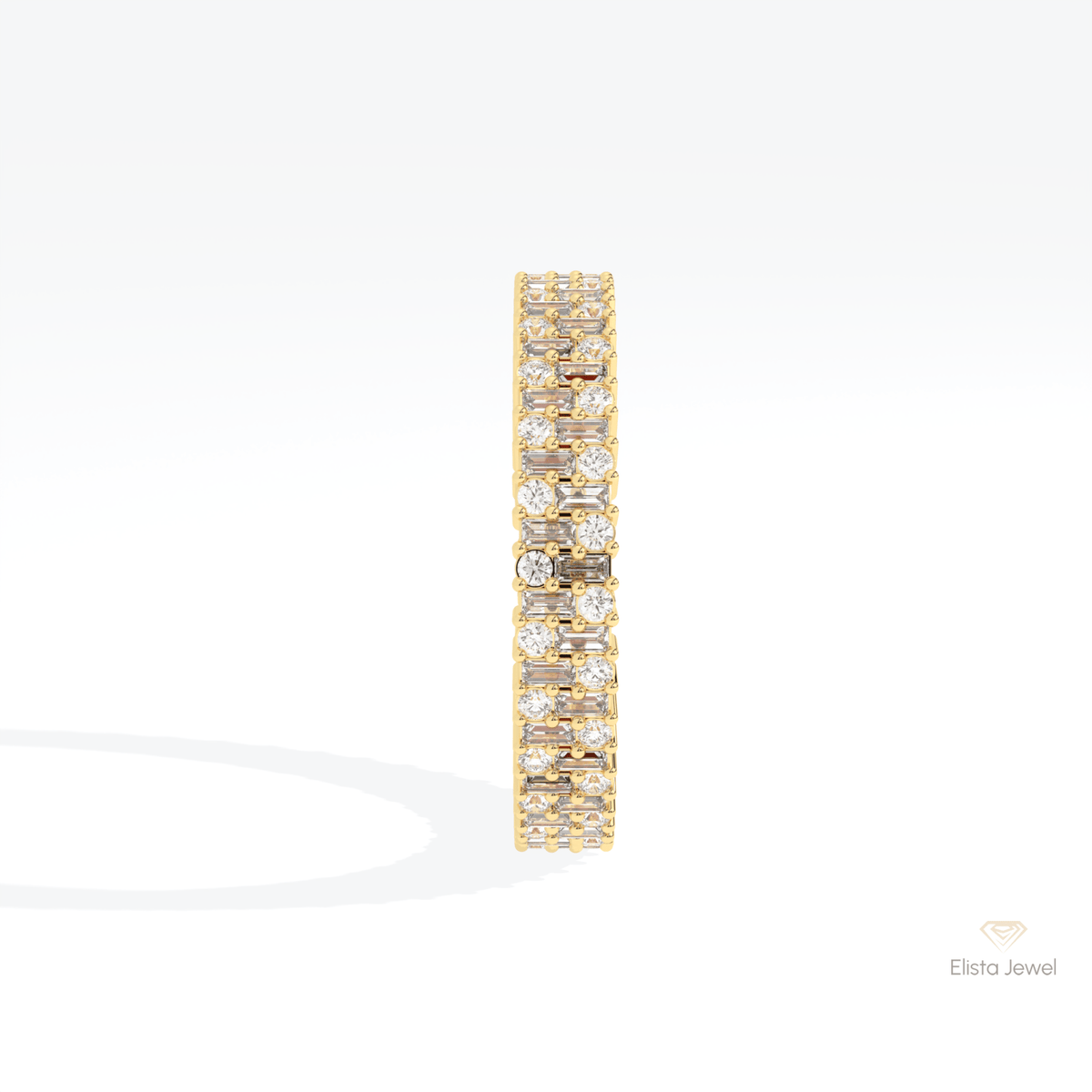 Round & Baguette Cut Full Eternity Lab Grown Diamond Band in 14K White Gold - Top View