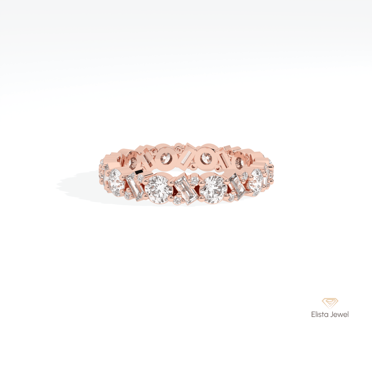 Round & Baguette Cut Full Eternity Lab Grown Diamond Band in 14K Yellow Gold - Detail View