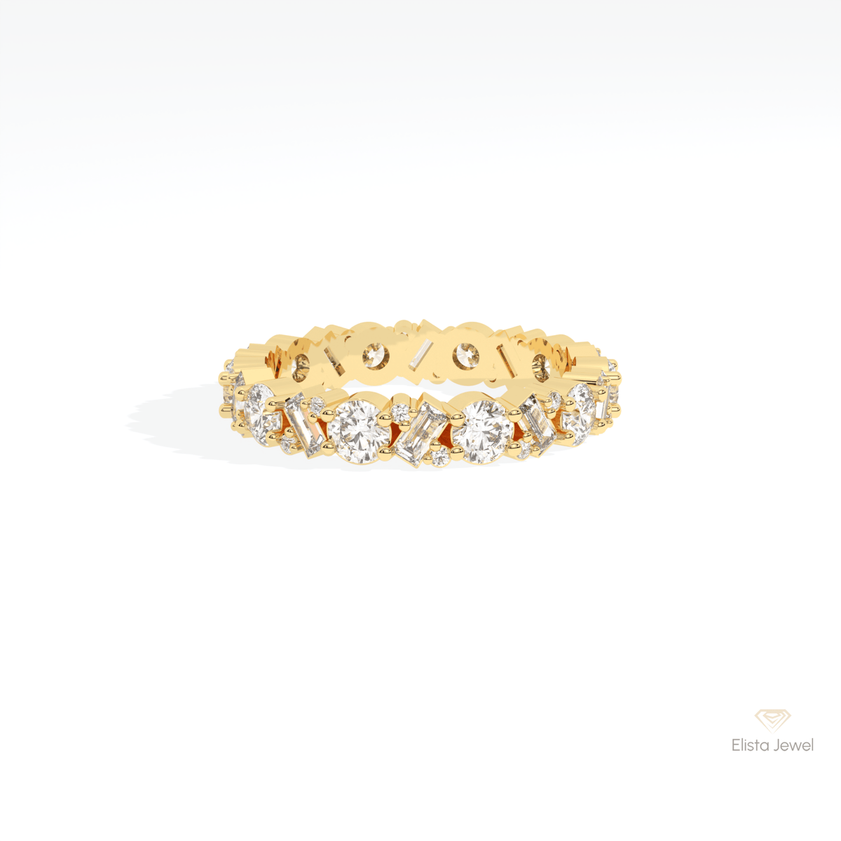 Round & Baguette Cut Full Eternity Lab Grown Diamond Band in 14K Yellow Gold - Detail View