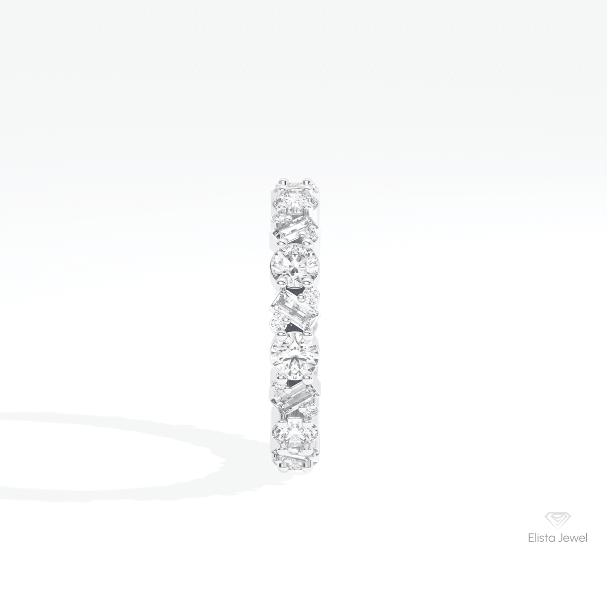 Round & Baguette Cut Full Eternity Lab Grown Diamond Band in 14K White Gold - Top View