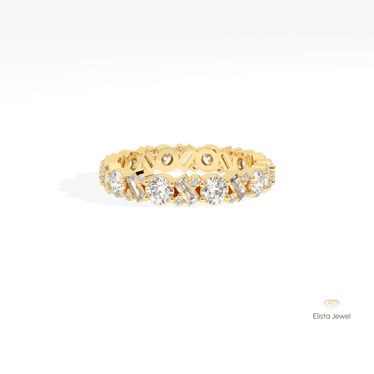Round & Baguette Cut Full Eternity Lab Grown Diamond Band in 18K Rose Gold - Ring on Hand View