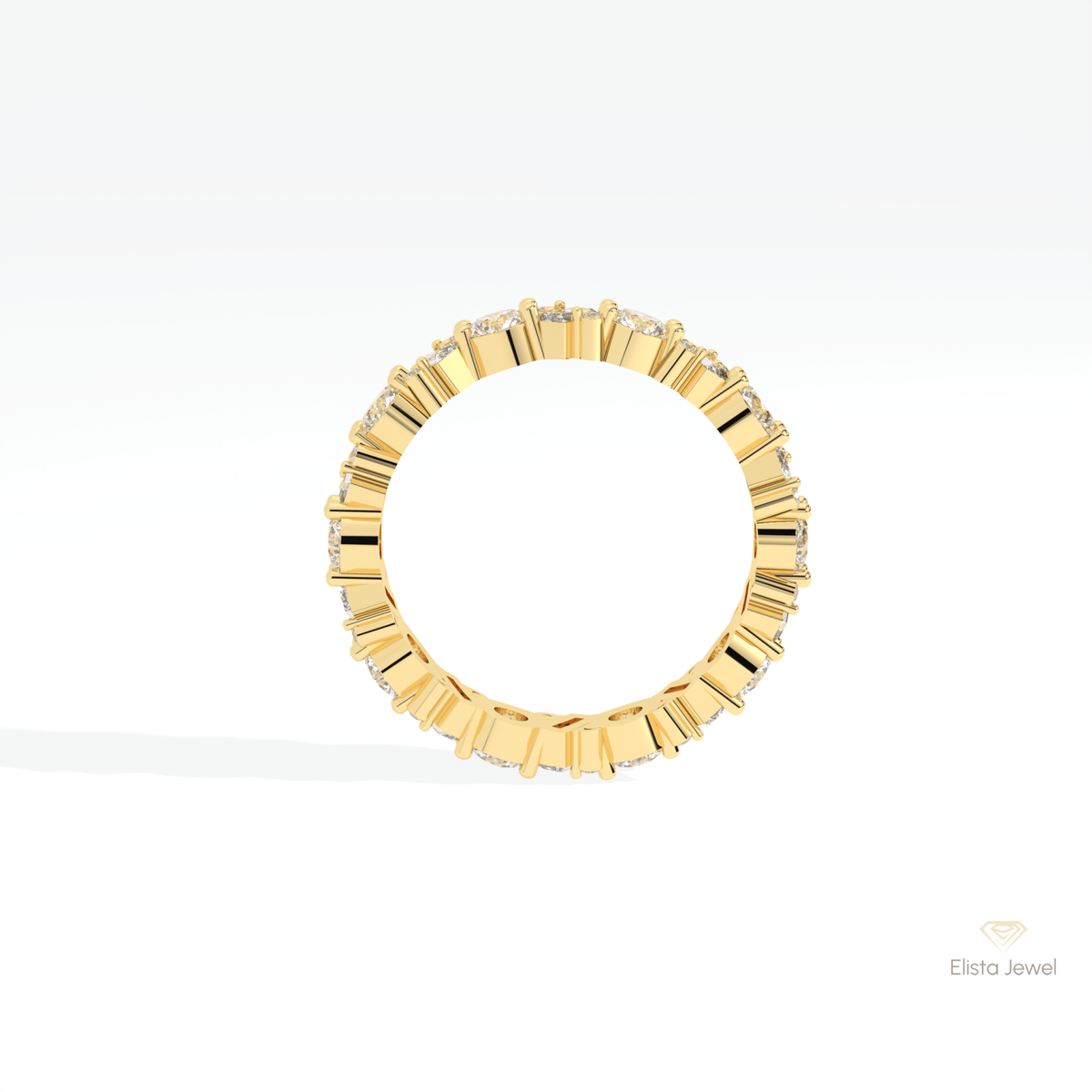 Round & Baguette Cut Full Eternity Lab Grown Diamond Band in 18K White Gold - Close-up View