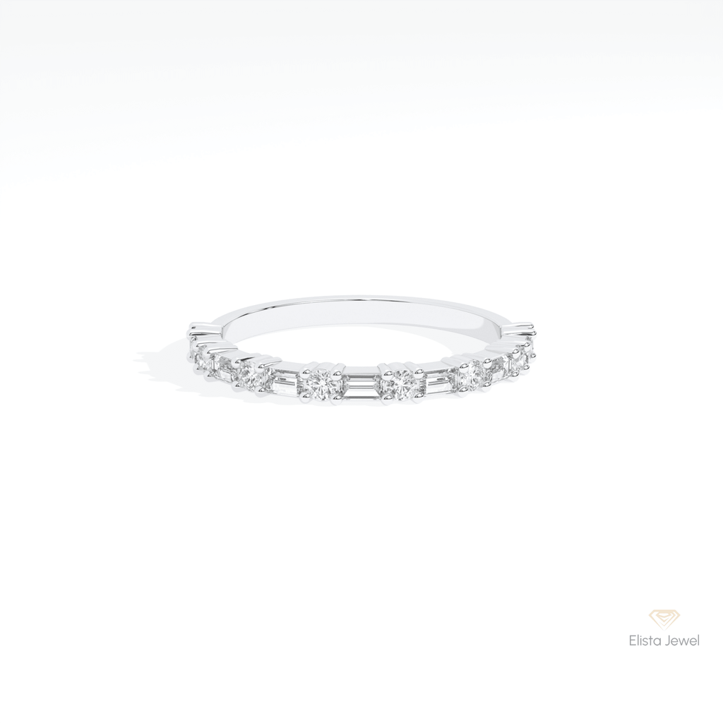 Round & Baguette Cut Half Eternity Lab Grown Diamond Band in 10K White Gold - Front View
