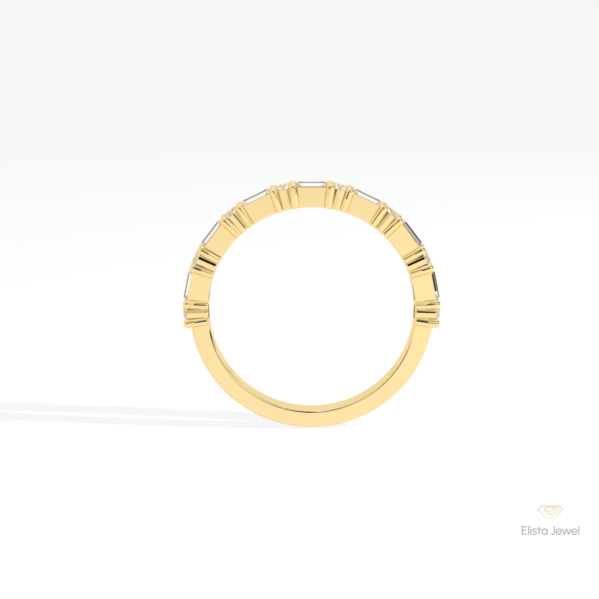 Round & Baguette Cut Half Eternity Lab Grown Diamond Band in 18K White Gold - Close-up View