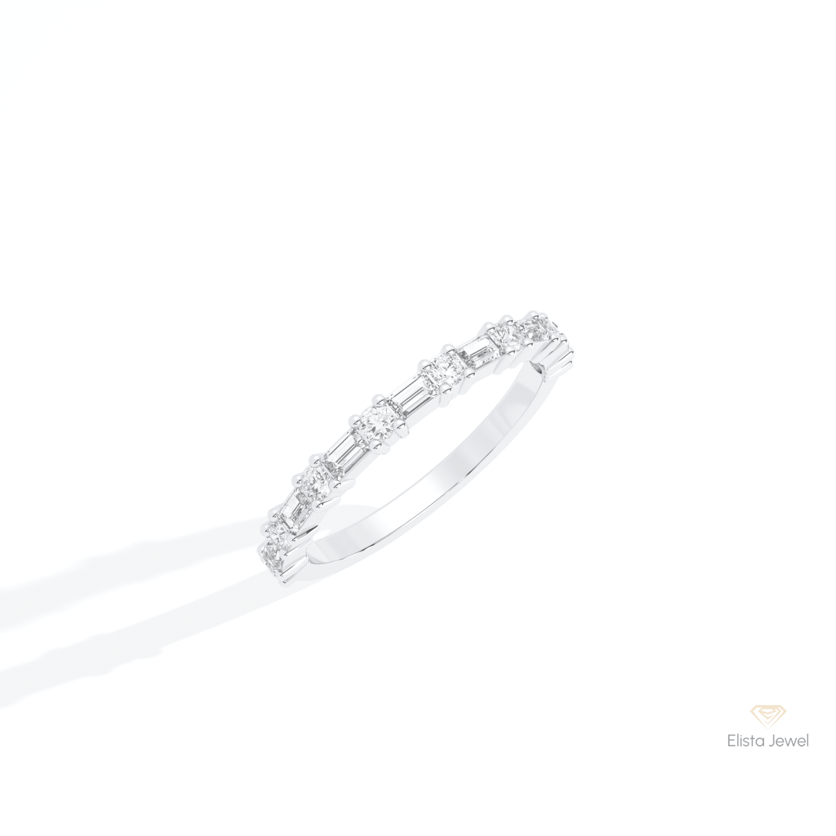 Round & Baguette Cut Half Eternity Lab Grown Diamond Band in 10K Yellow Gold - Side View