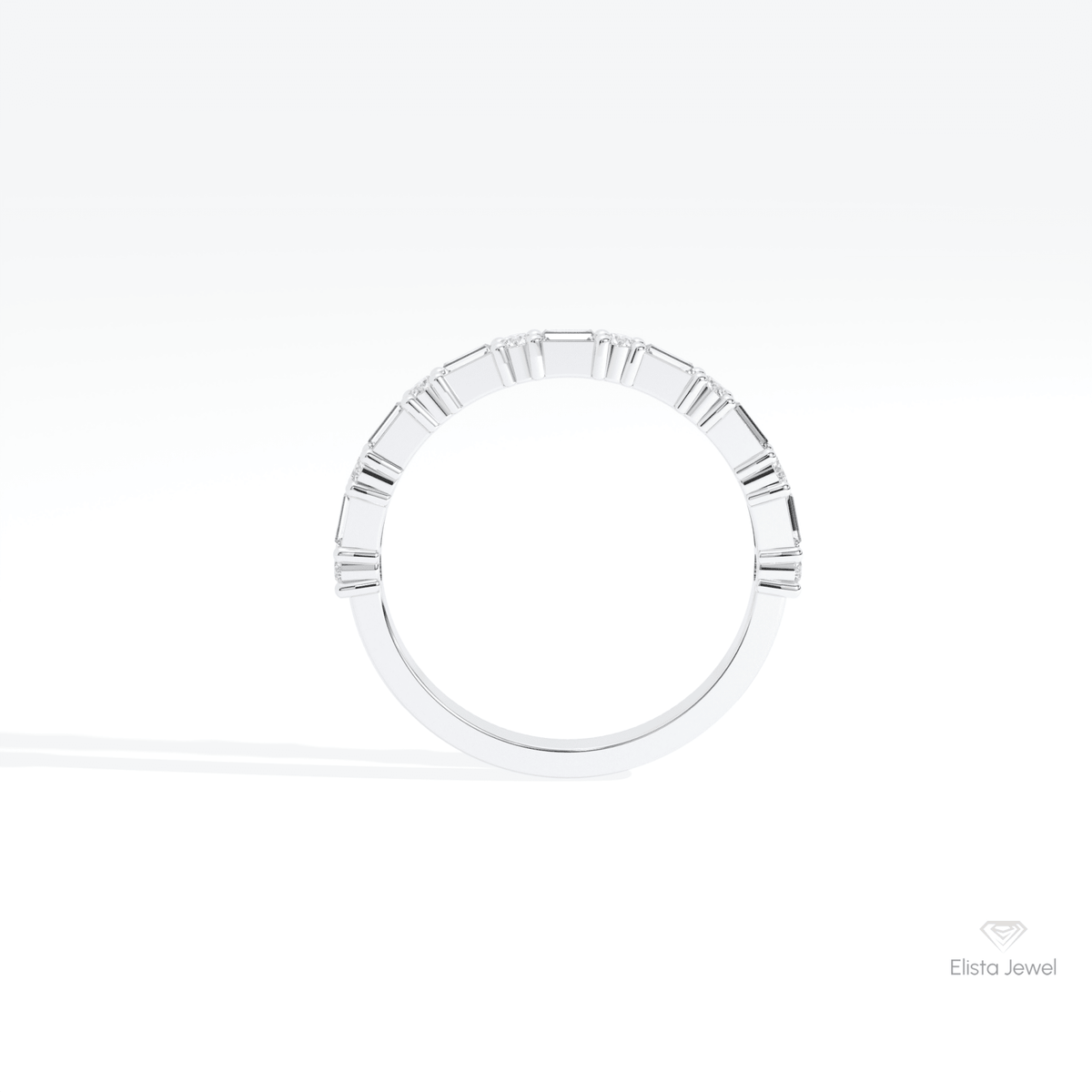 Round & Baguette Cut Half Eternity Lab Grown Diamond Band in 10K Rose Gold - Angled View