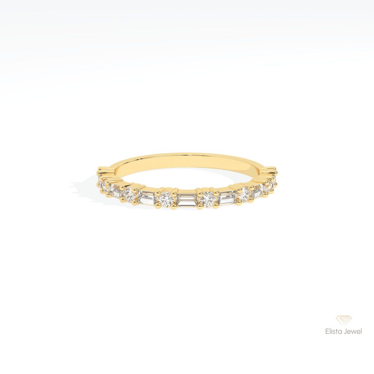 Round & Baguette Cut Half Eternity Lab Grown Diamond Band in 14K Yellow Gold - Detail View