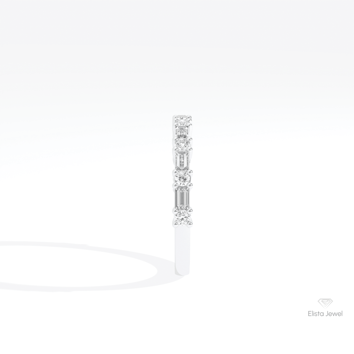 Round & Baguette Cut Half Eternity Lab Grown Diamond Band in 14K White Gold - Top View