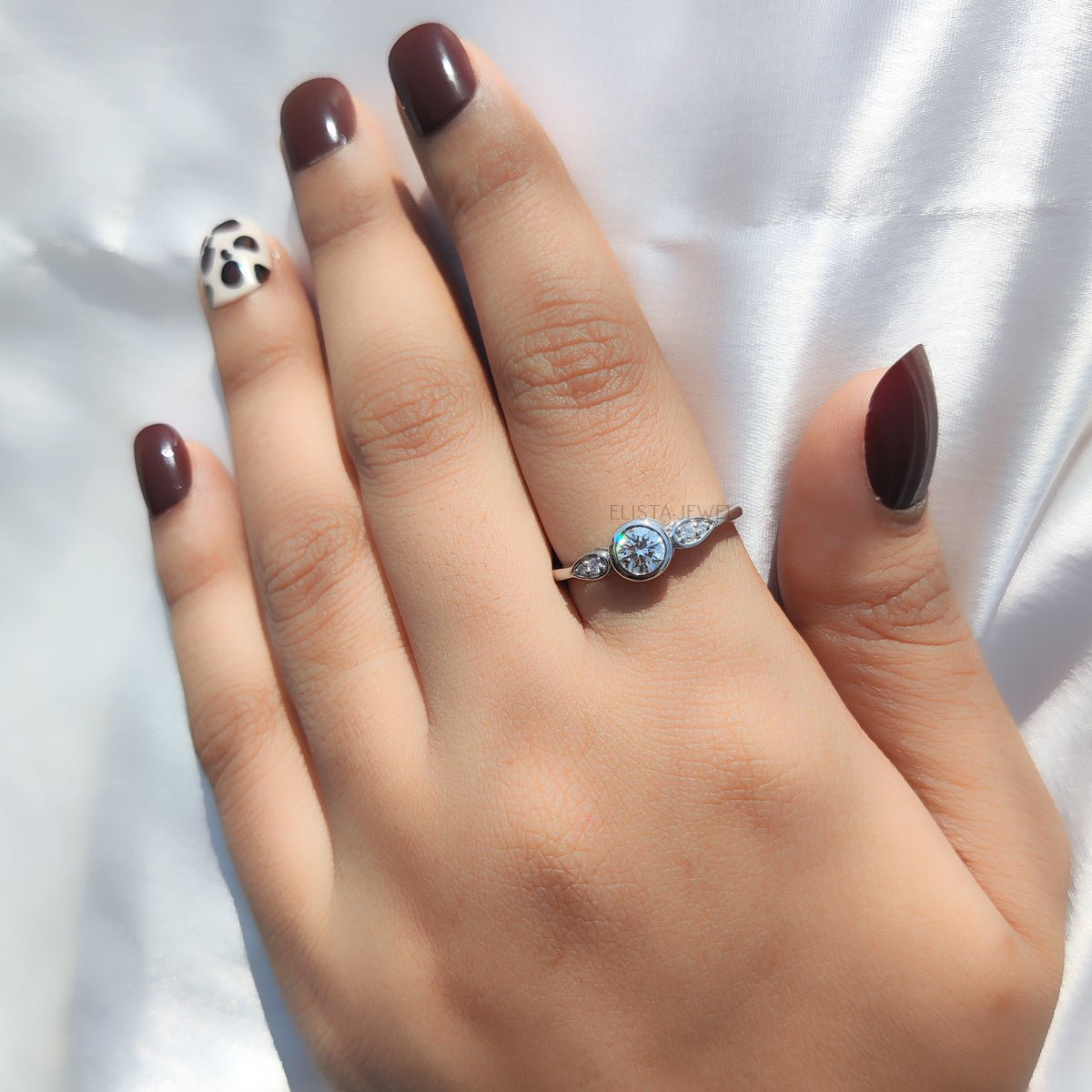 Round Cut Accent Bezel Wedding Lab Grown Diamond Ring in Platinum - Top View