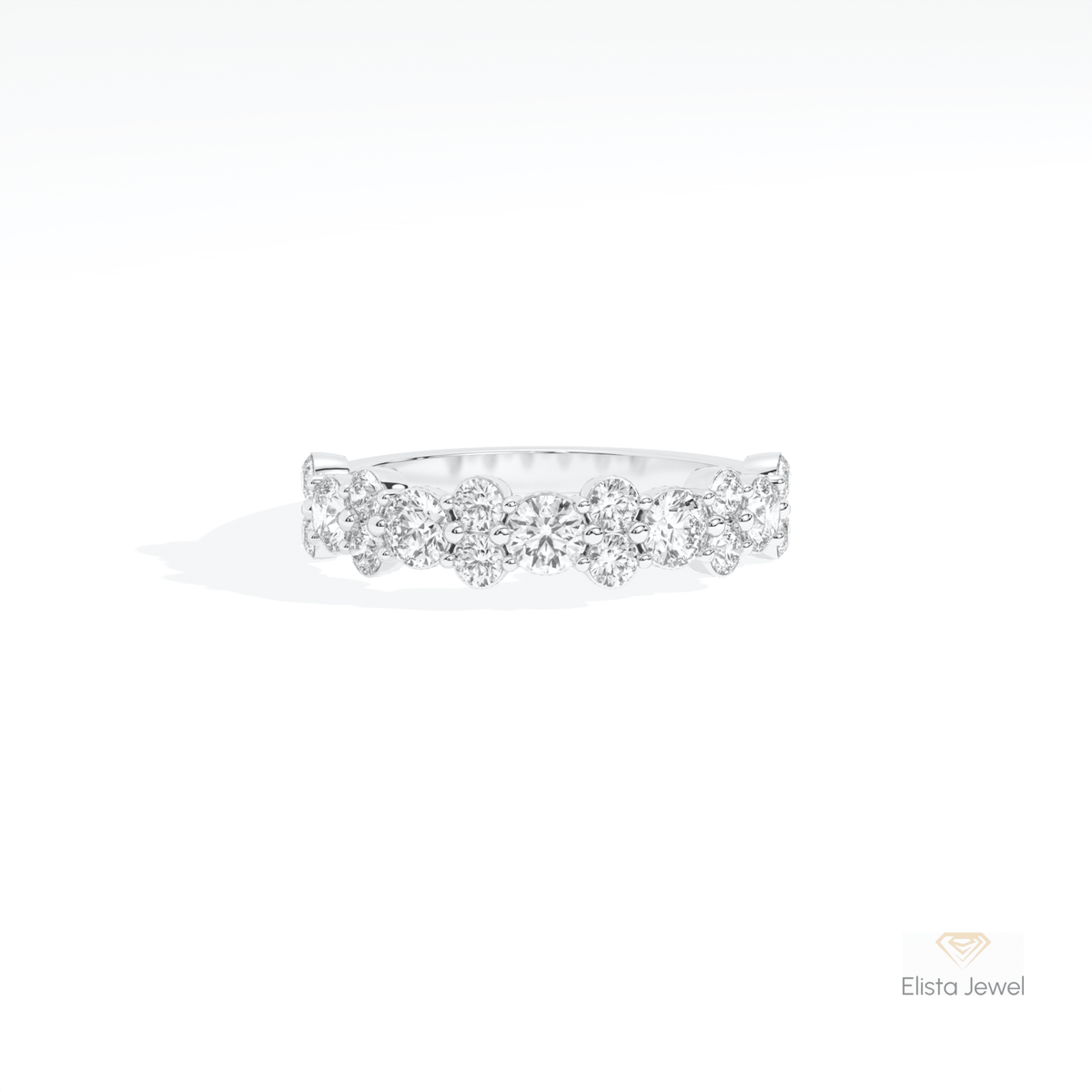 Round Cut Accent Cluster Lab Grown Diamond Ring in 10K White Gold - Front View