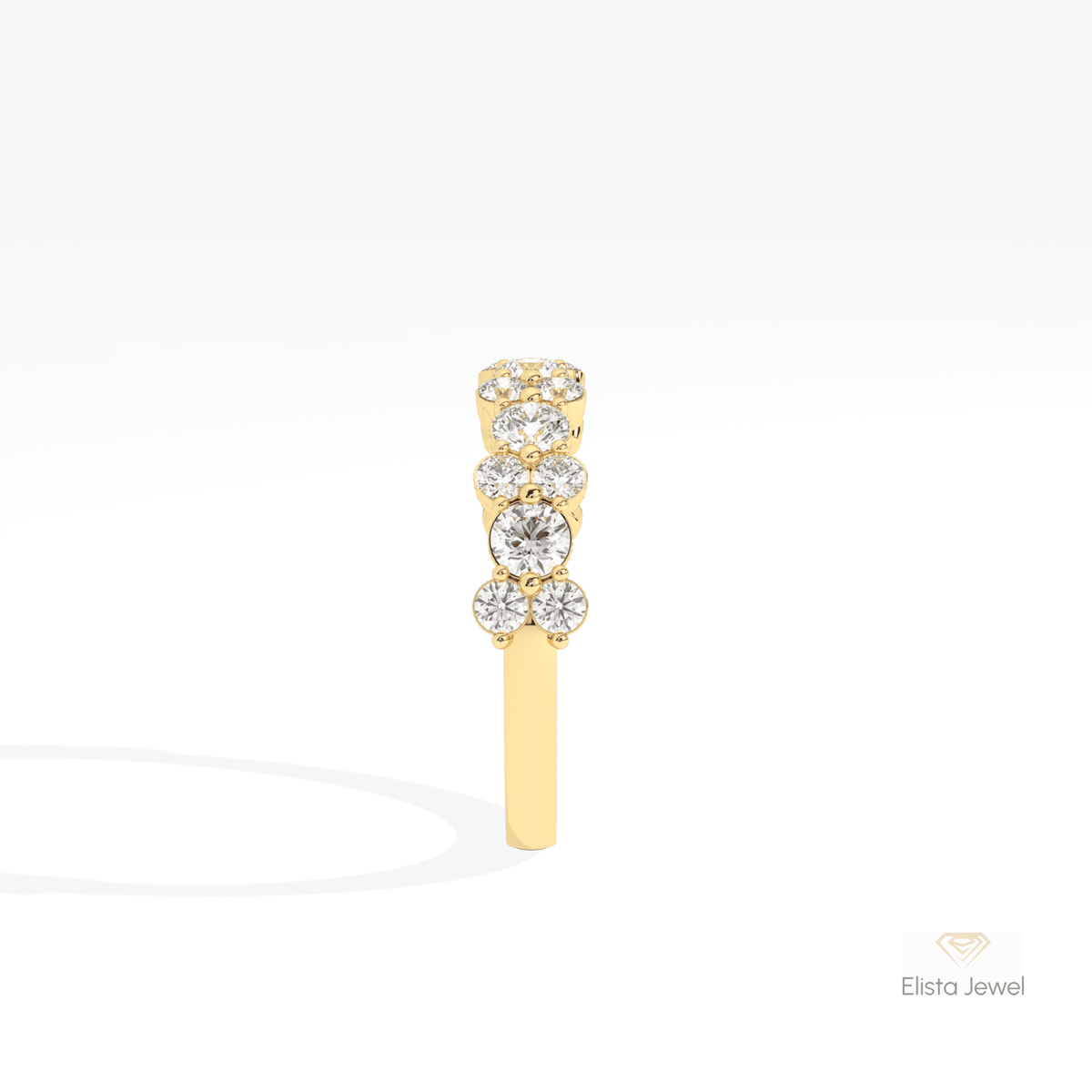 Round Cut Accent Cluster Lab Grown Diamond Ring in 18K Yellow Gold - Perspective View