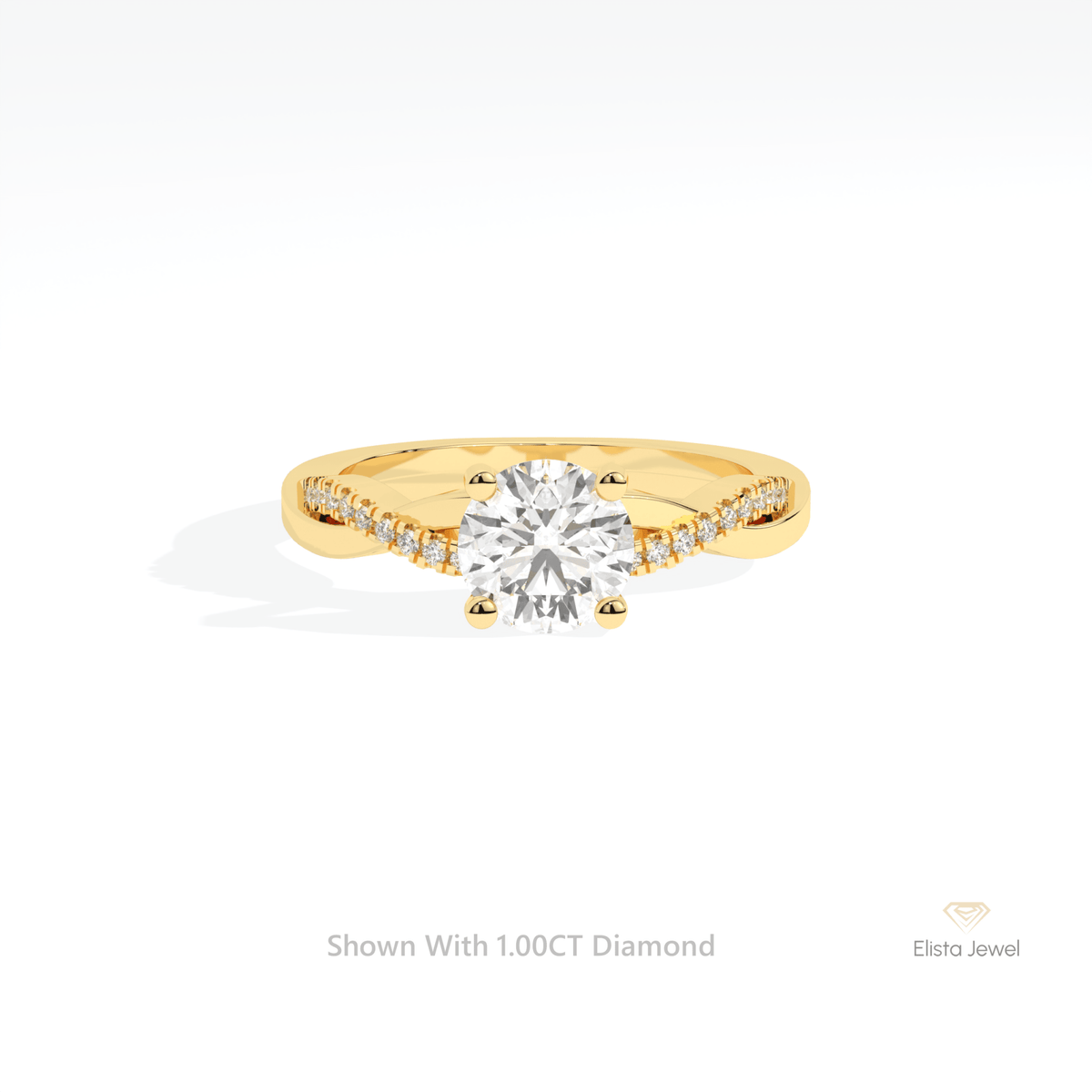 Round Cut Accent Crossover Lab Grown Diamond Ring in 18K Rose Gold - Ring on Hand View
