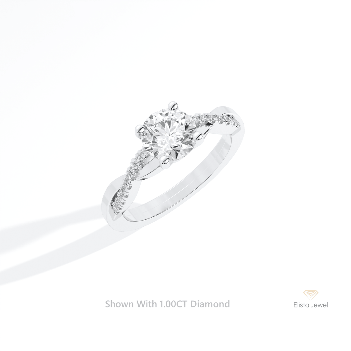 Round Cut Accent Crossover Lab Grown Diamond Ring in 14K Rose Gold - Profile View