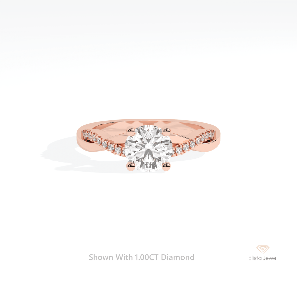 Round Cut Accent Crossover Lab Grown Diamond Ring in 10K White Gold - Front View
