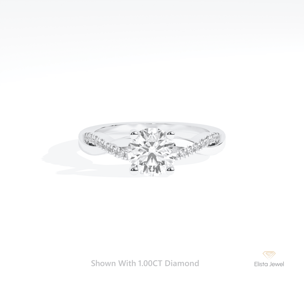 Round Cut Accent Crossover Lab Grown Diamond Ring in 14K Yellow Gold - Detail View