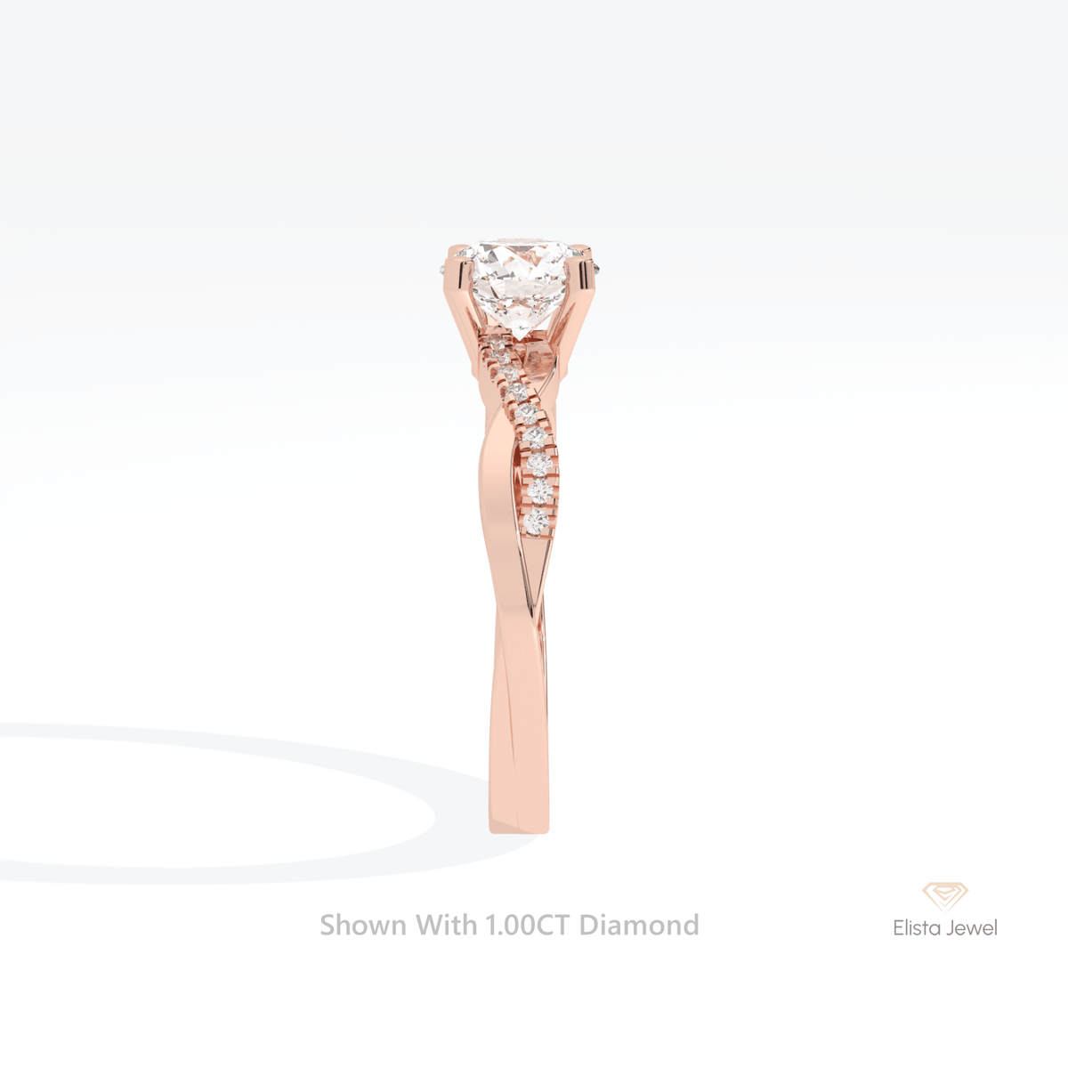 Round Cut Accent Crossover Lab Grown Diamond Ring in 14K White Gold - Top View