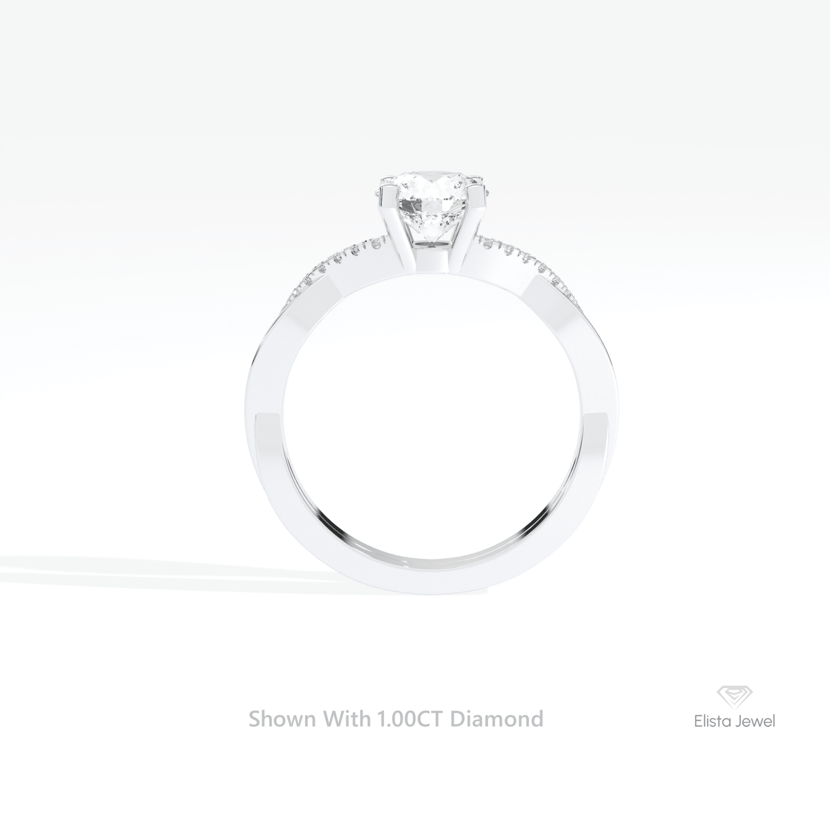Round Cut Accent Crossover Lab Grown Diamond Ring in 18K White Gold - Close-up View