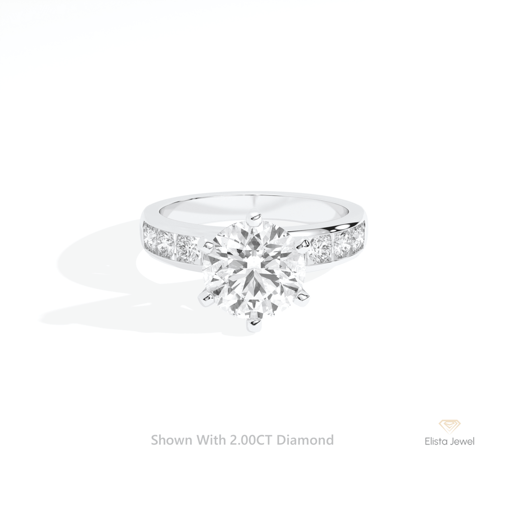 Round Cut Accent Engagement Lab Grown Diamond Ring in 14K Yellow Gold - Detail View