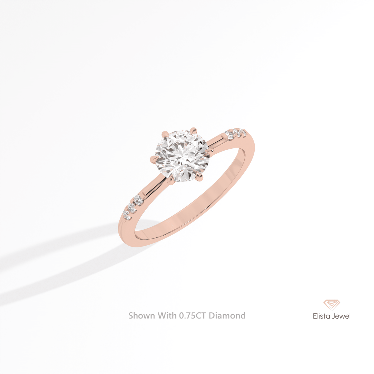 Round Cut Accent Engagement Lab Grown Diamond Ring in 10K Yellow Gold - Side View