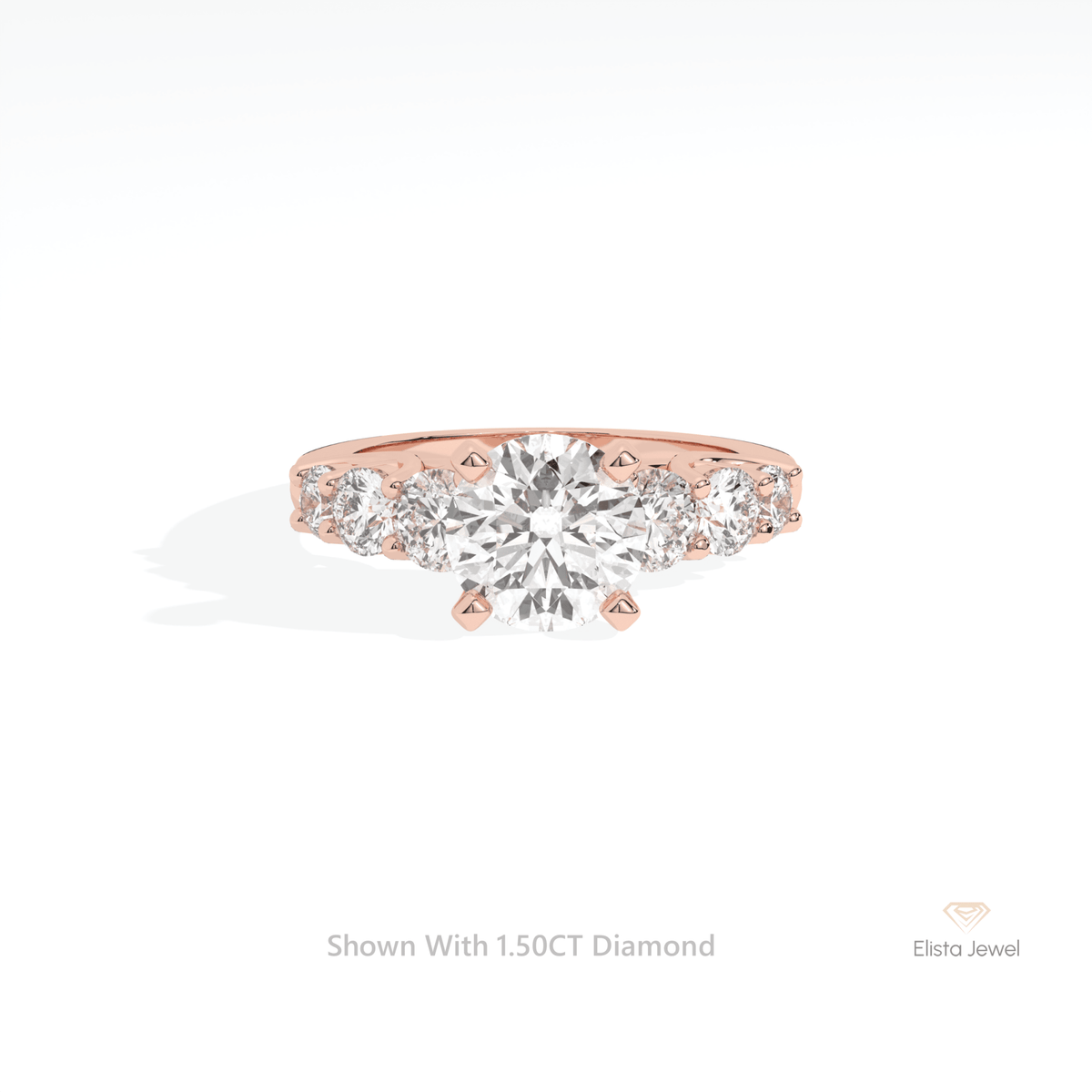 Round Cut Accent Engagement Lab Grown Diamond Ring in 10K White Gold - Front View