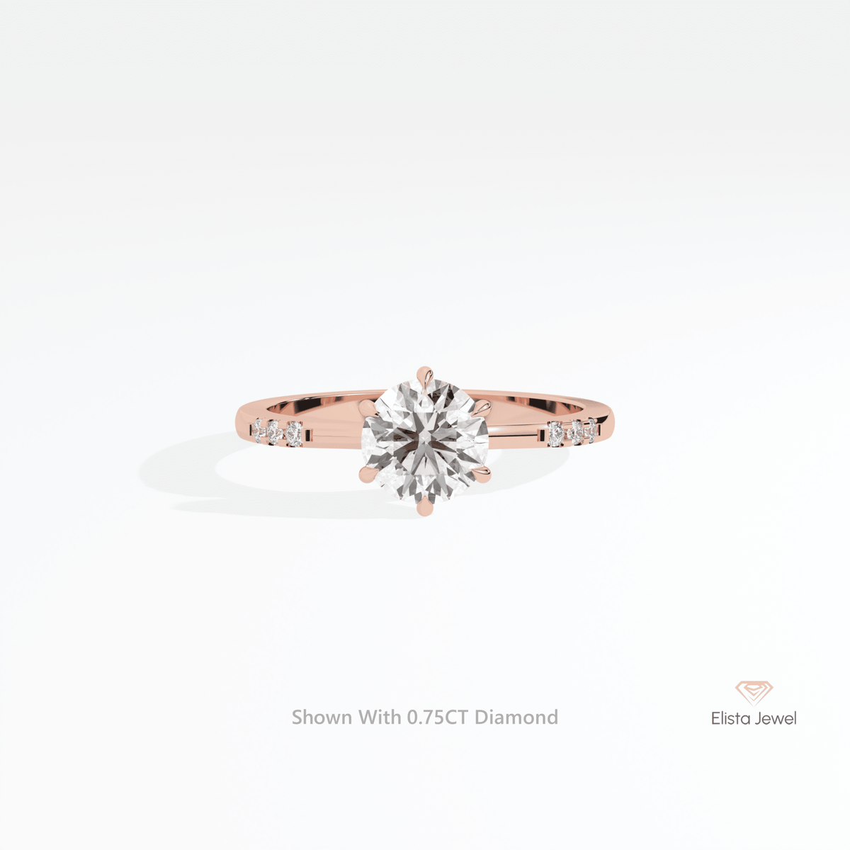 Round Cut Accent Engagement Lab Grown Diamond Ring in 10K White Gold - Front View