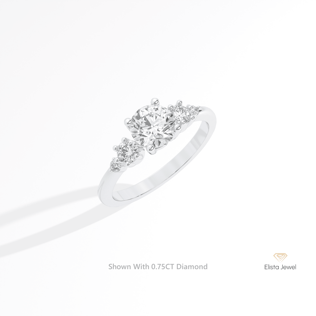 Round Cut Accent Engagement Lab Grown Diamond Ring in 14K Rose Gold - Profile View