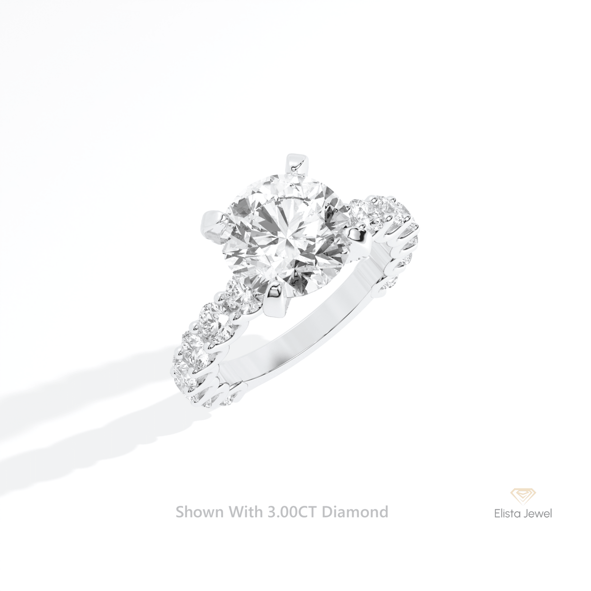 Round Cut Accent Engagement Lab Grown Diamond Ring in 14K Rose Gold - Profile View